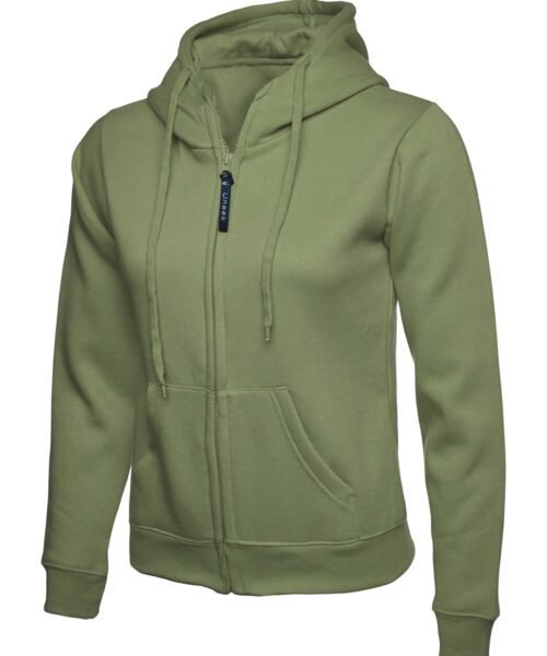 Ladies Classic Full Zip Hooded Sweatshirt - Olive, XS