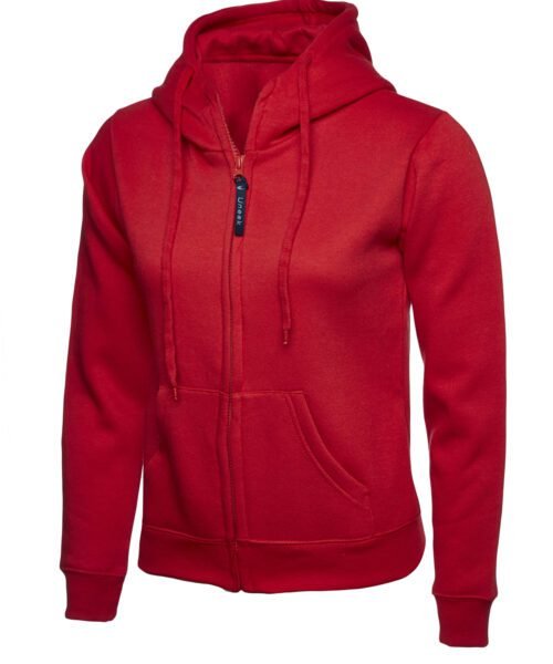Ladies Classic Full Zip Hooded Sweatshirt - Red, XS