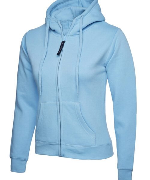 Ladies Classic Full Zip Hooded Sweatshirt - Sky, XS