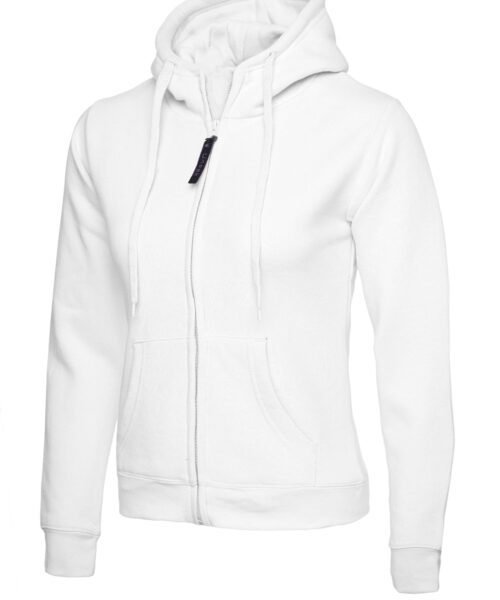 Ladies Classic Full Zip Hooded Sweatshirt - White, XS