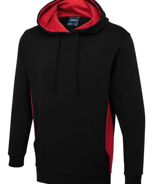 Two Tone Hooded Sweatshirt - Black/Red, XS