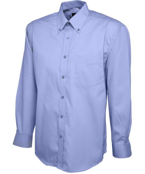 Mens Pinpoint Oxford Full Sleeve Shirt - Mid Blue, 14.5