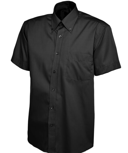 Mens Pinpoint Oxford Half Sleeve Shirt - Black, 14.5