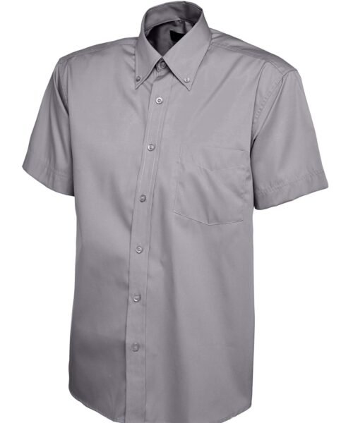 Mens Pinpoint Oxford Half Sleeve Shirt - Charcoal, 14.5