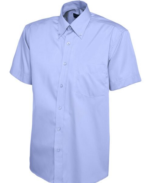 Mens Pinpoint Oxford Half Sleeve Shirt - Mid Blue, 14.5