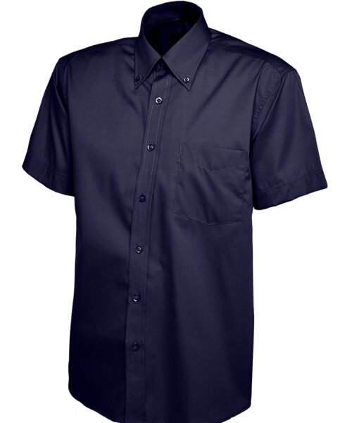 Mens Pinpoint Oxford Half Sleeve Shirt - Navy, 14.5
