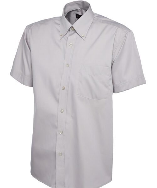 Mens Pinpoint Oxford Half Sleeve Shirt - Silver Grey, 14.5