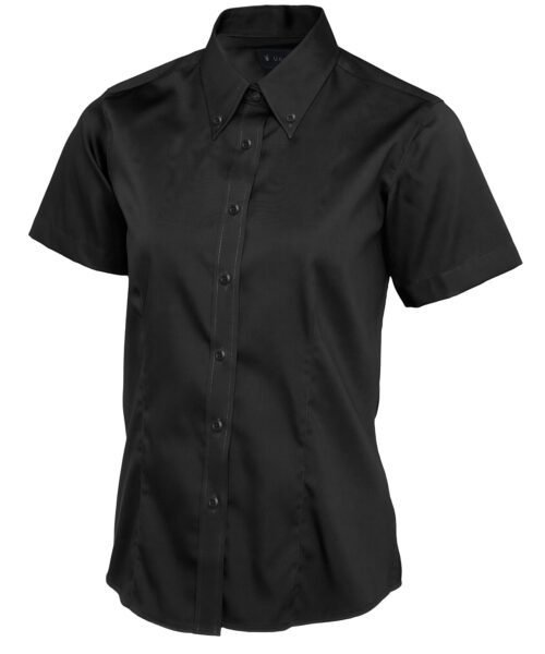 Ladies Pinpoint Oxford Half Sleeve Shirt - Black, XS