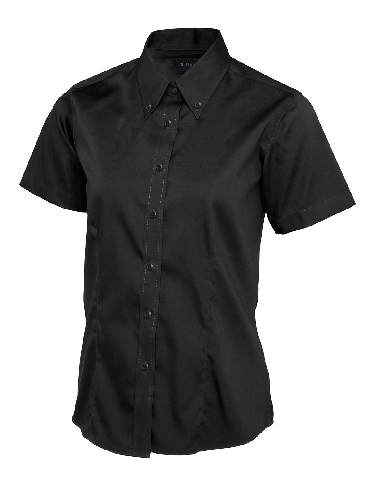 Ladies Pinpoint Oxford Half Sleeve Shirt - Black, XS