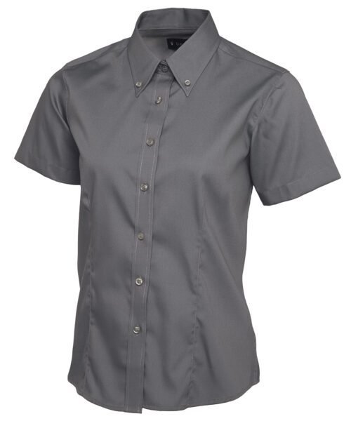 Ladies Pinpoint Oxford Half Sleeve Shirt - Charcoal, XS