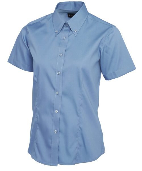 Ladies Pinpoint Oxford Half Sleeve Shirt - Mid Blue, XS