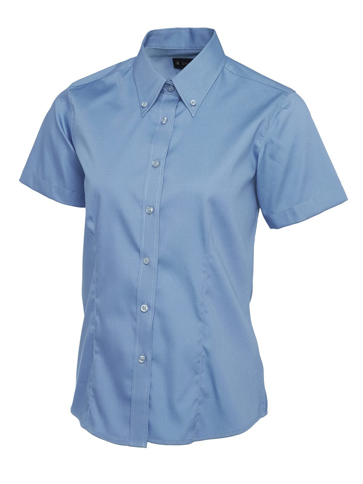 Ladies Pinpoint Oxford Half Sleeve Shirt - Mid Blue, XS