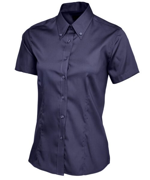 Ladies Pinpoint Oxford Half Sleeve Shirt - Navy, XS