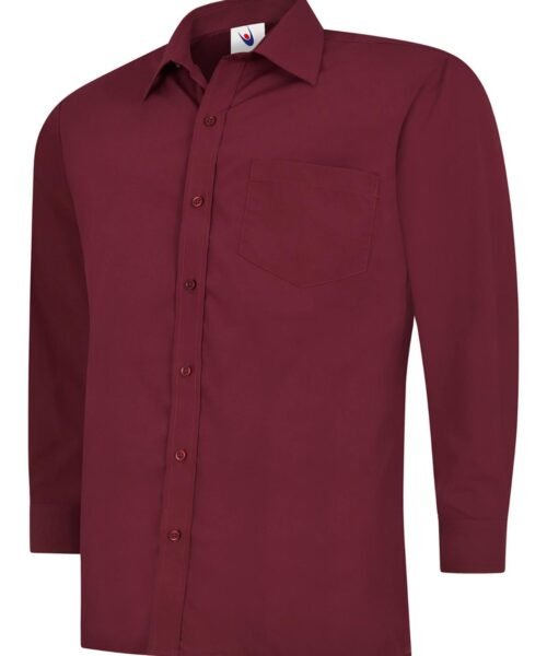 Mens Poplin Full Sleeve Shirt - Burgundy, 14.5