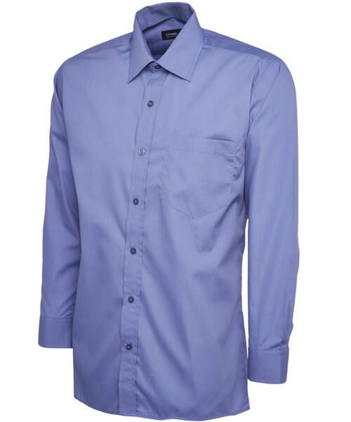 Mens Poplin Full Sleeve Shirt - Mid Blue, 14.5