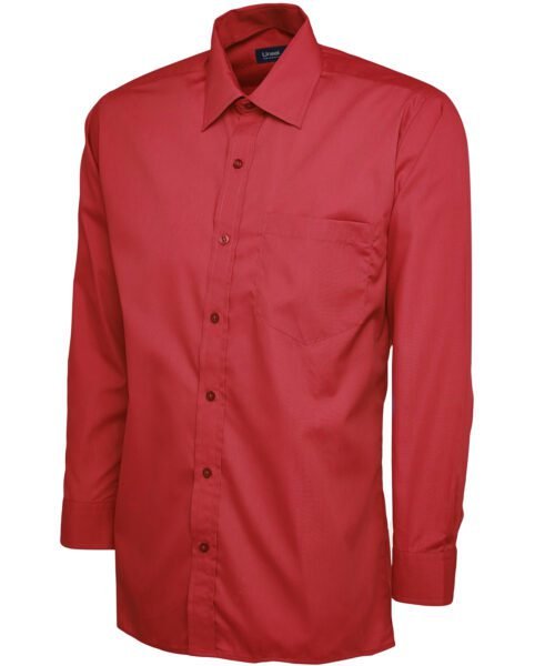 Mens Poplin Full Sleeve Shirt - Red, 14.5