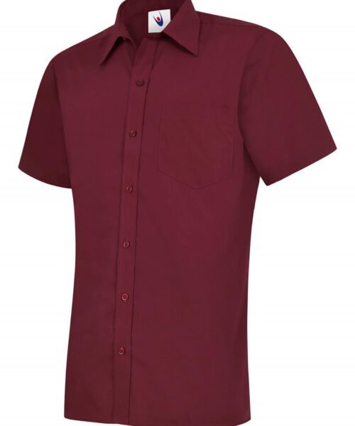 Mens Poplin Half Sleeve Shirt - Burgundy, 14.5