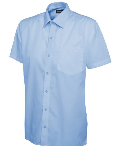 Mens Poplin Half Sleeve Shirt - Light Blue, 14.5