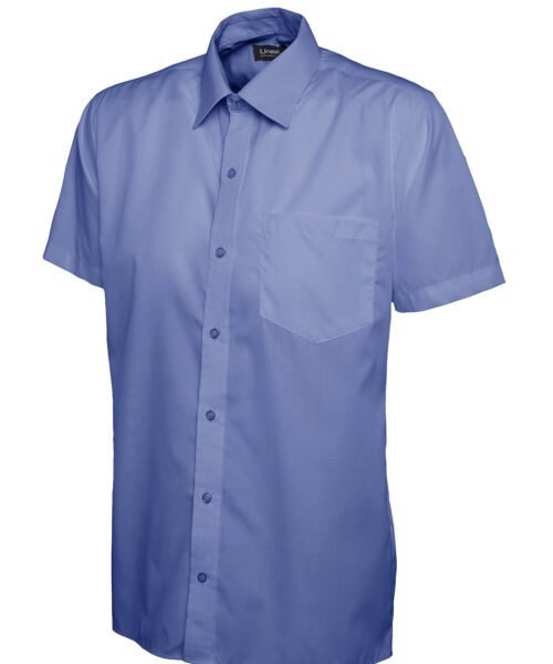 Mens Poplin Half Sleeve Shirt - Mid Blue, 14.5