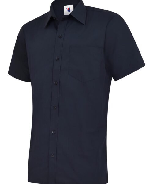 Mens Poplin Half Sleeve Shirt - Navy, 14.5