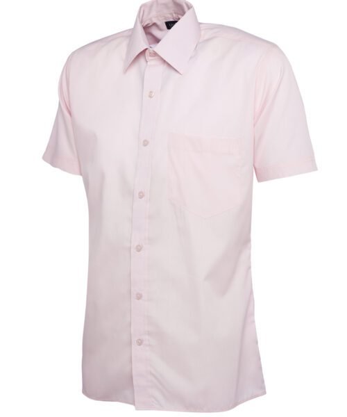 Mens Poplin Half Sleeve Shirt - Pink, 14.5