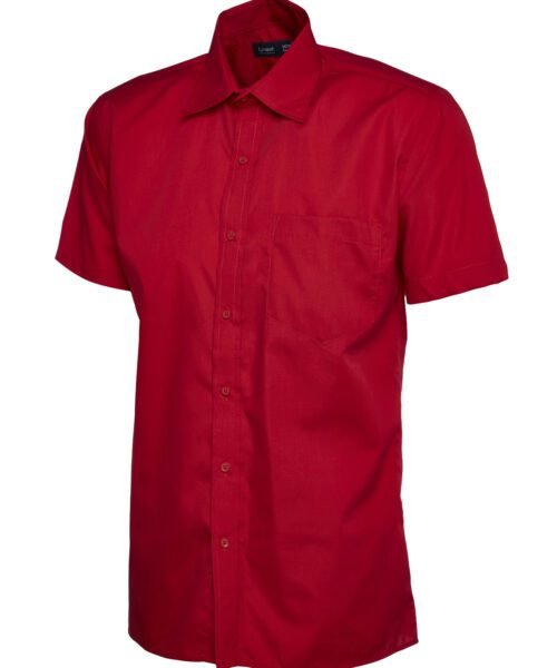 Mens Poplin Half Sleeve Shirt - Red, 14.5
