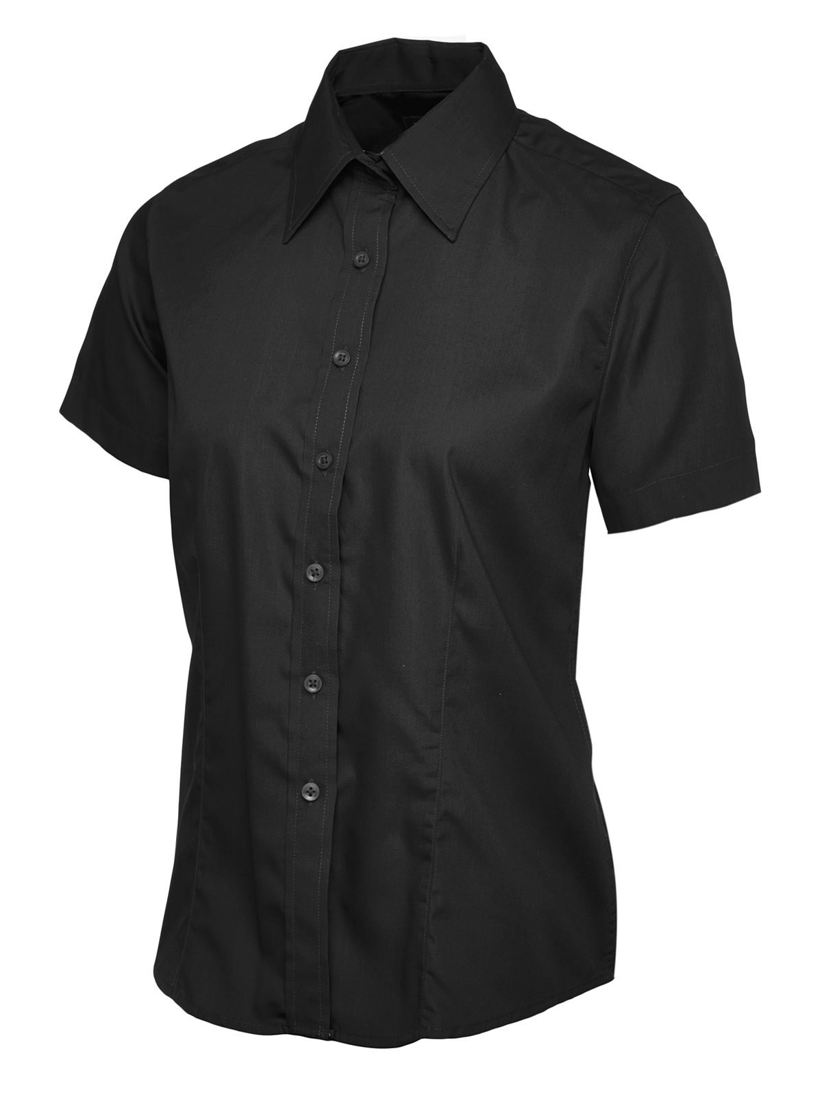 Ladies Poplin Half Sleeve Shirt - Black, XS