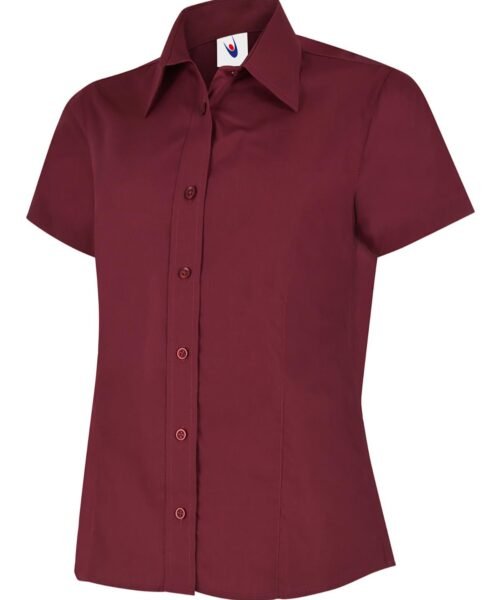 Ladies Poplin Half Sleeve Shirt - Burgundy, XS