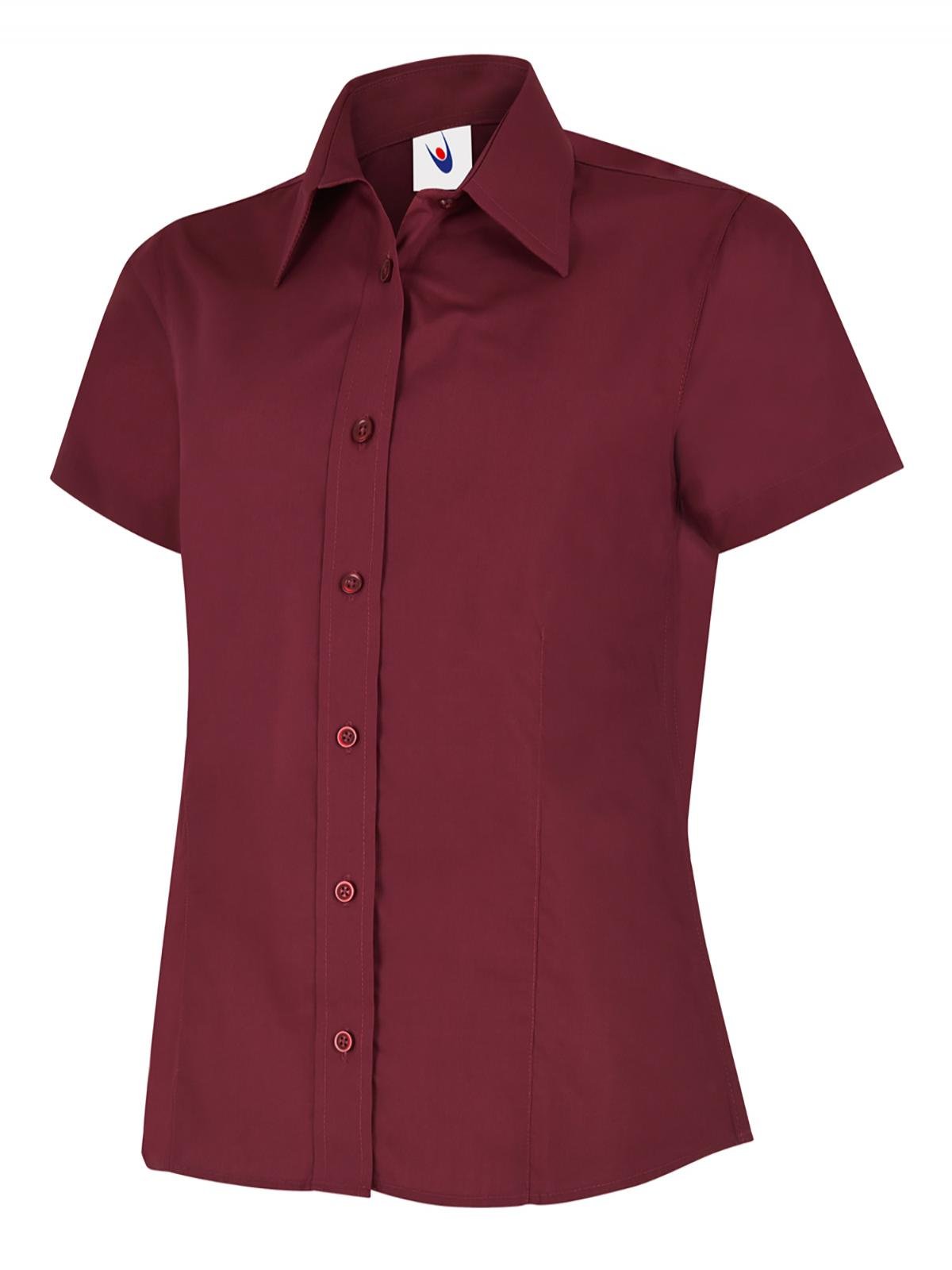 Ladies Poplin Half Sleeve Shirt - Burgundy, XS