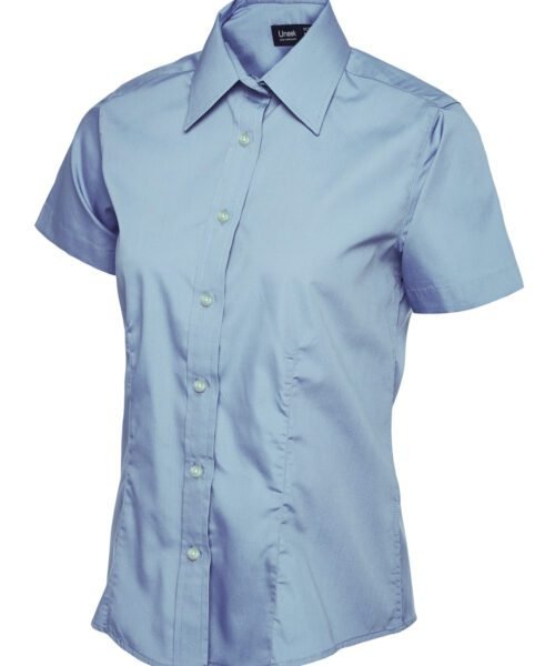 Ladies Poplin Half Sleeve Shirt - Light Blue, XS