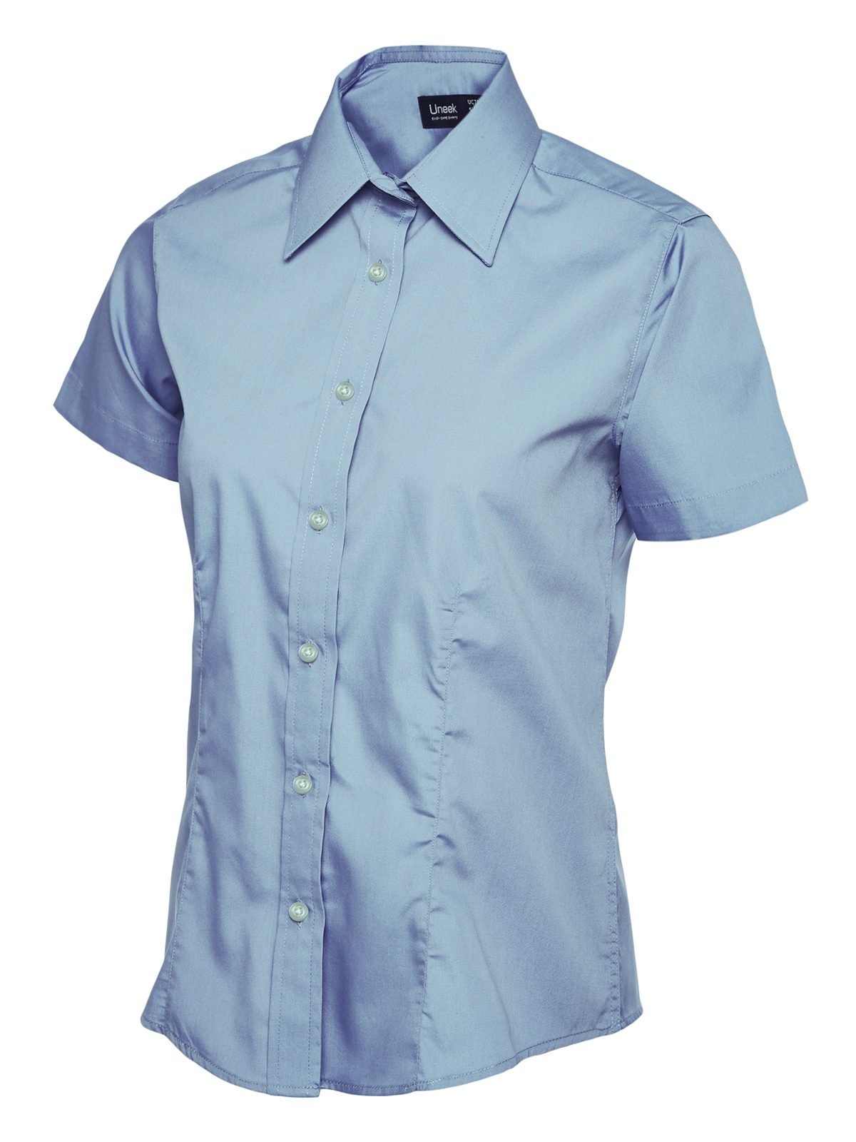 Ladies Poplin Half Sleeve Shirt - Light Blue, XS