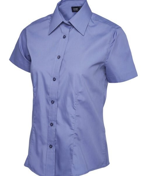 Ladies Poplin Half Sleeve Shirt - Mid Blue, XS