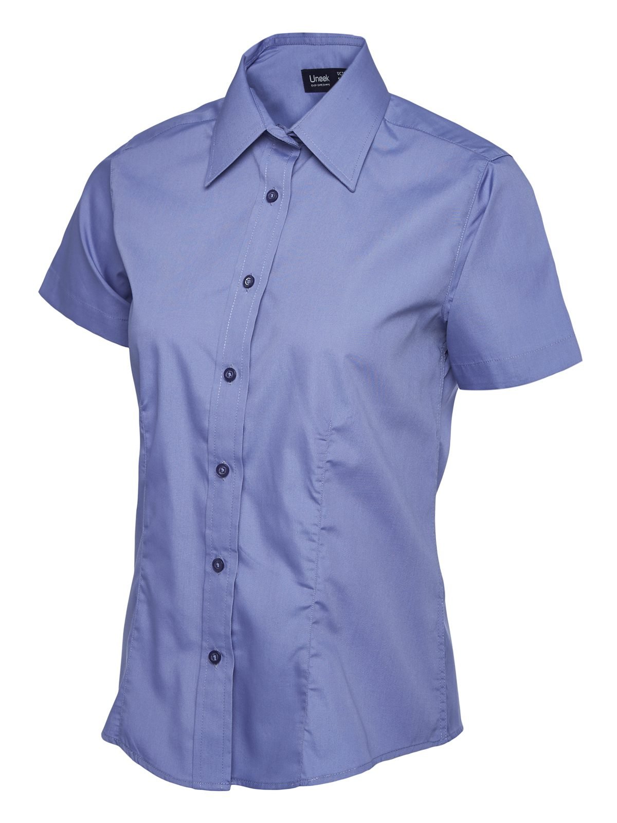Ladies Poplin Half Sleeve Shirt - Mid Blue, XS