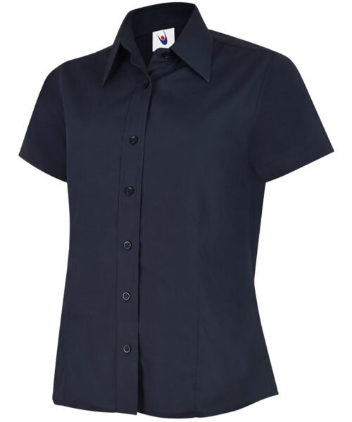 Ladies Poplin Half Sleeve Shirt - Navy, XS