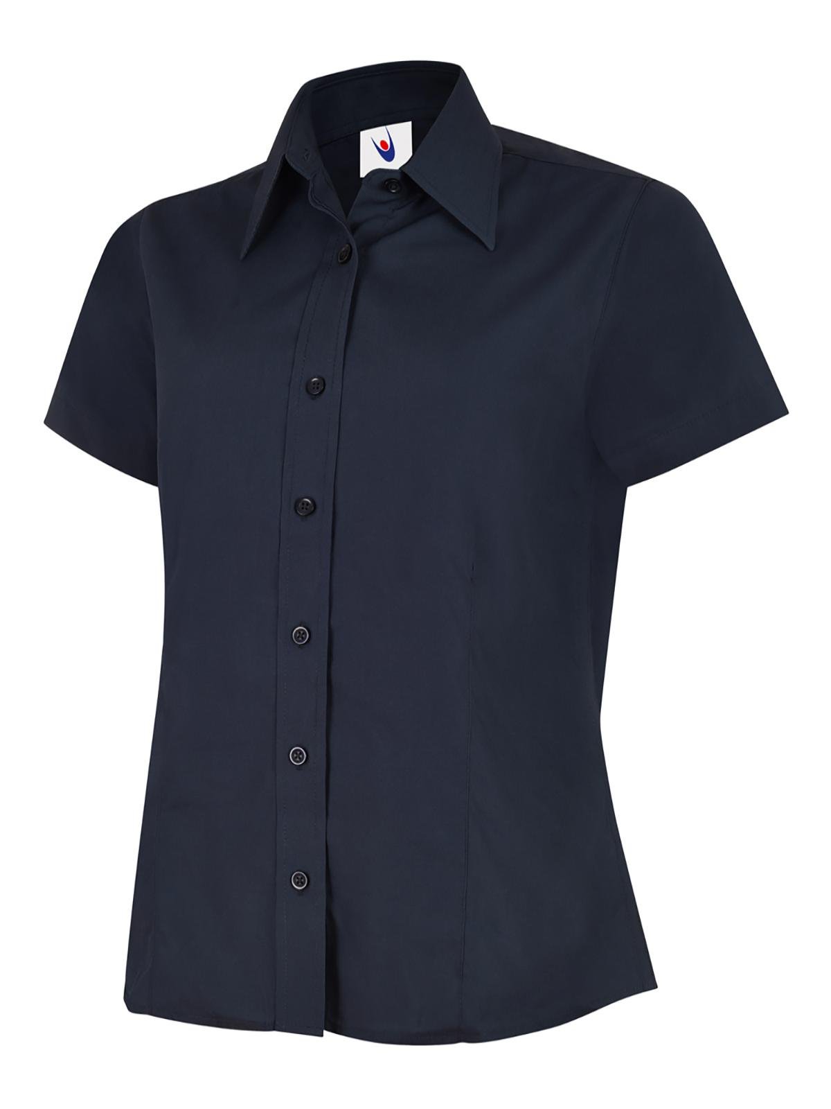 Ladies Poplin Half Sleeve Shirt - Navy, XS