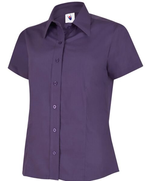 Ladies Poplin Half Sleeve Shirt - Purple, XS