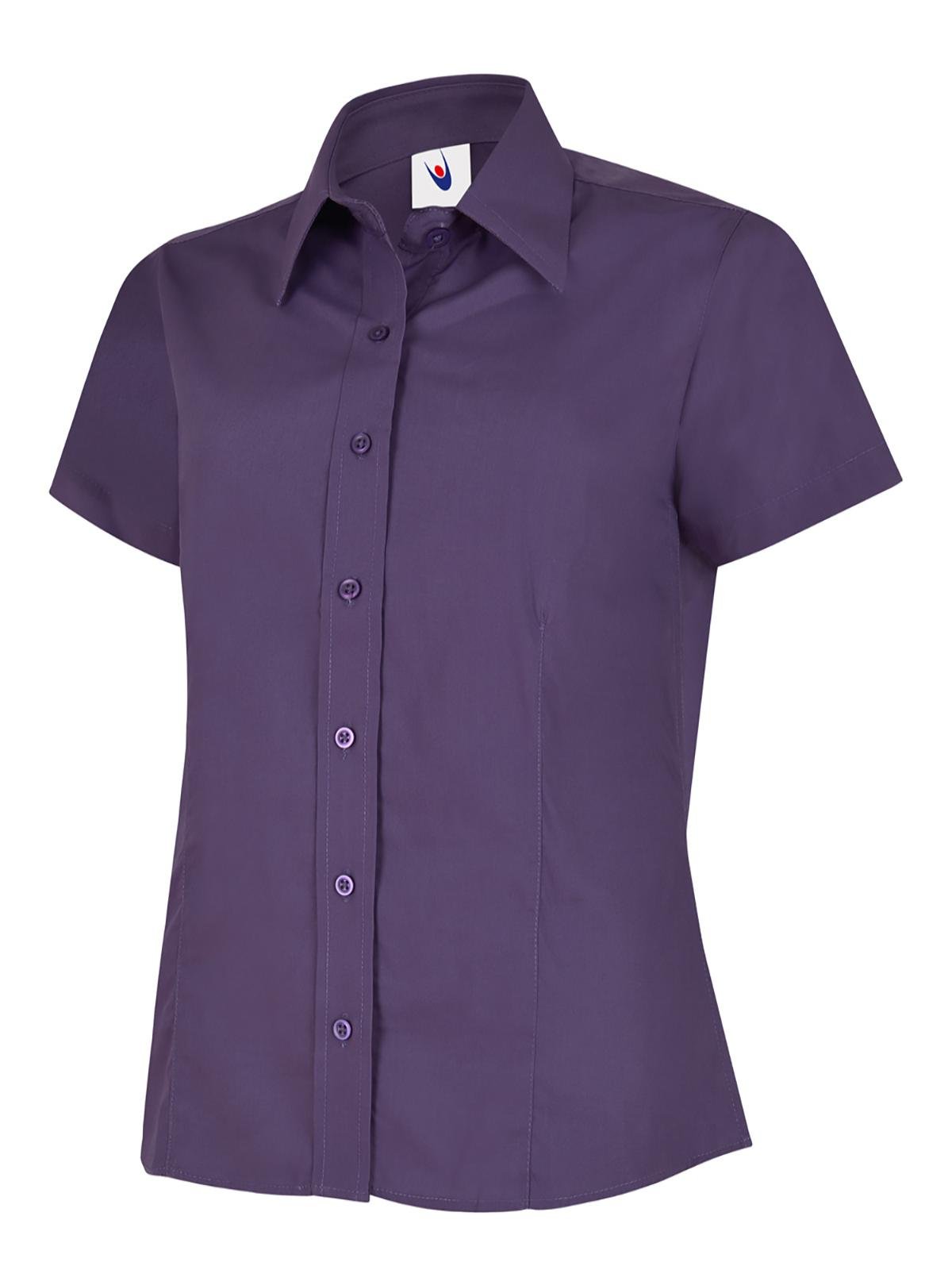 Ladies Poplin Half Sleeve Shirt - Purple, XS