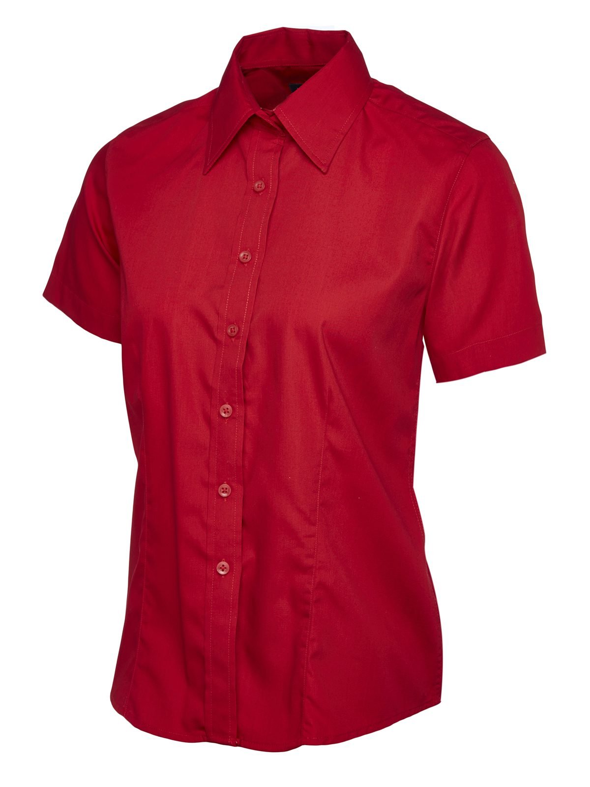 Ladies Poplin Half Sleeve Shirt - Red, XS