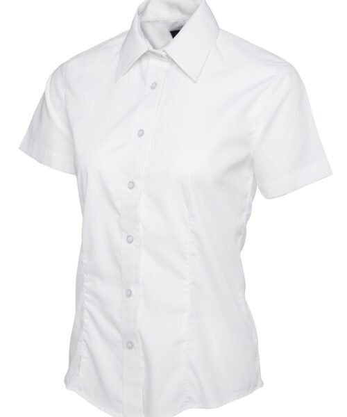 Ladies Poplin Half Sleeve Shirt - White, XS