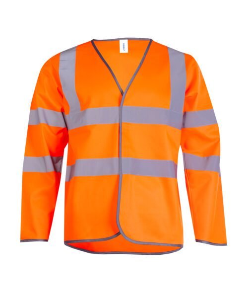 Long Sleeve Hi Vis Safety Waistcoat - Orange, S
