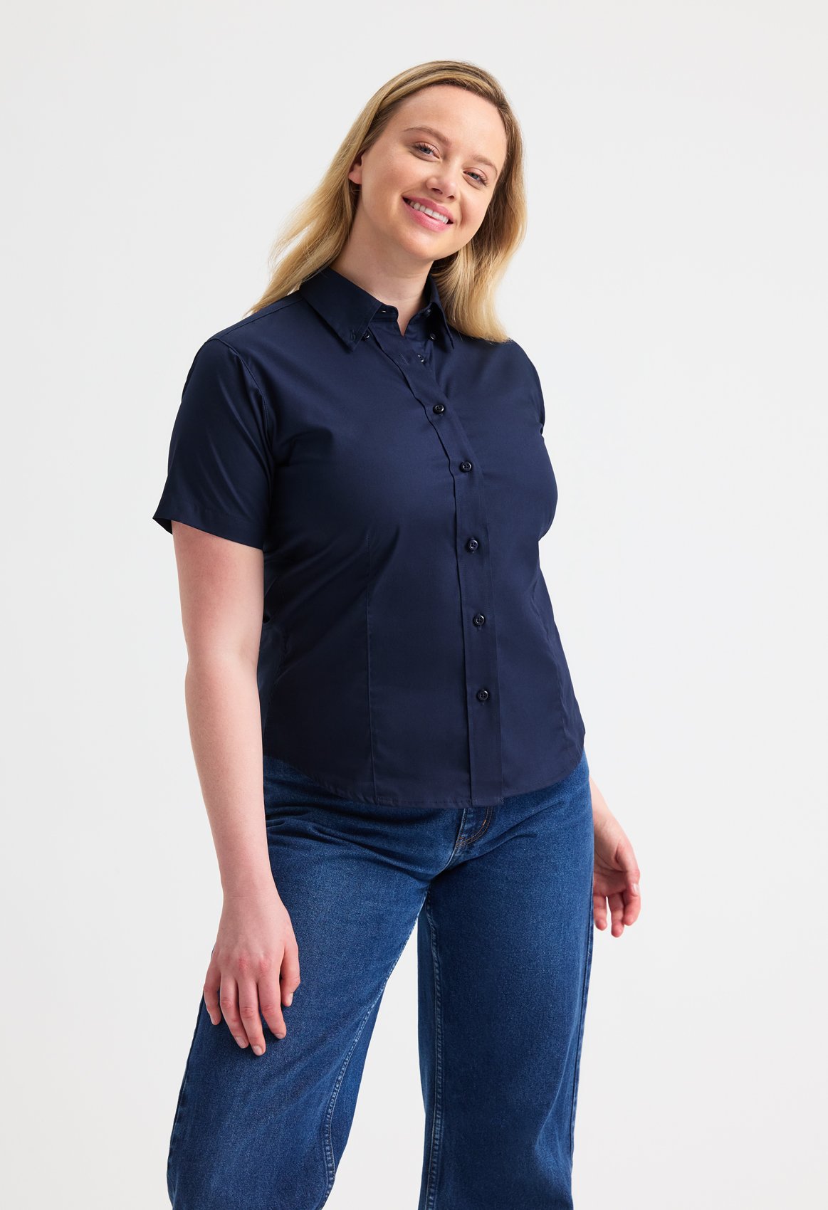 Ladies Pinpoint Oxford Half Sleeve Shirt - Image 2