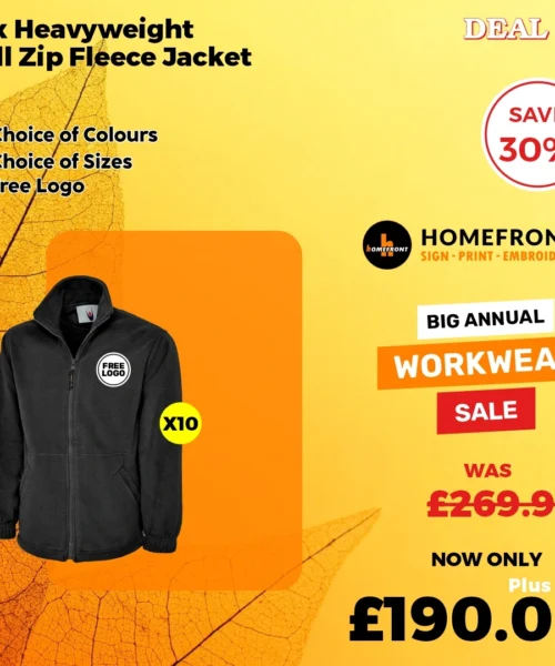 Deal 12: 10 Heavyweight Fleece Jackets – Free Embroidery