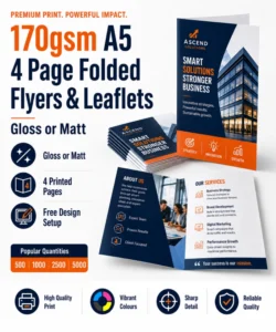 170gsm A5 4 Page Folded Flyers & Leaflets with Free Design Setup