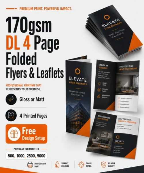 170gsm DL 4 page folded flyers and leaflets with free design setup