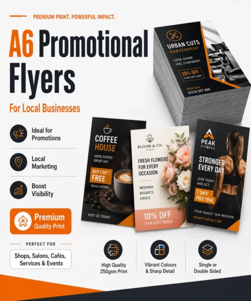 A6 promotional flyers for local businesses