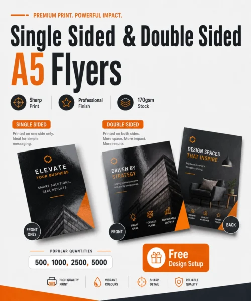 single sided and double sided A5 flyers